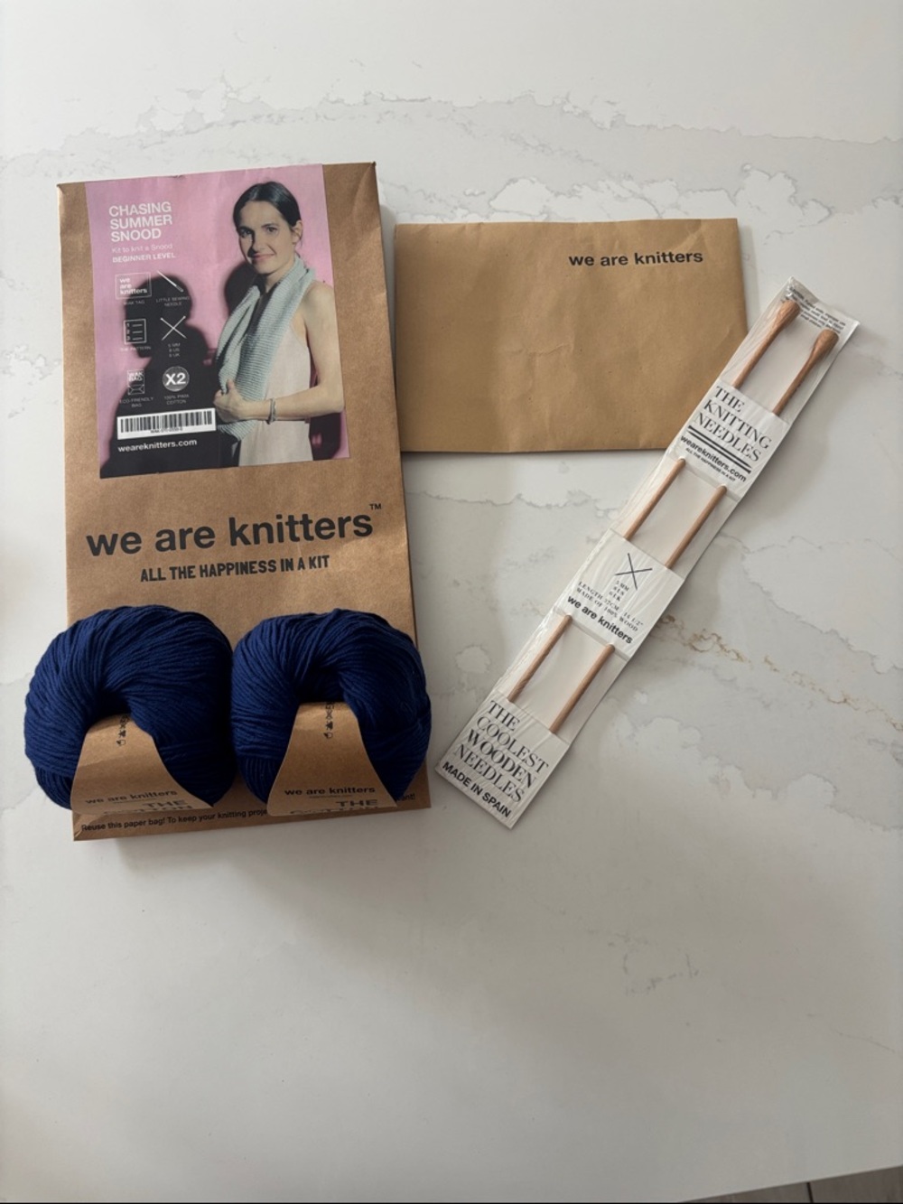 We Are Knitters Chasing Summer Snood Kit - Deep Navy Blue Yarn + Needles